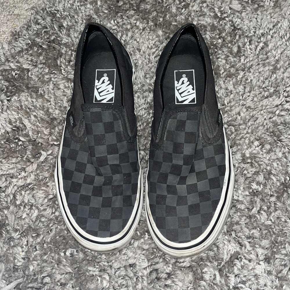 Black and grey Checkered Vans